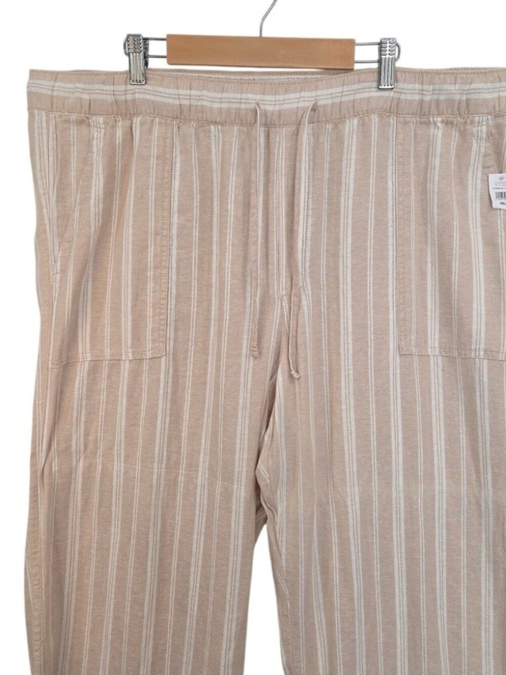 GAP NEW Womens Tan Striped Linen Blend Pull On Crop Pants XXL Beach Boho Vacay - Picture 4 of 10